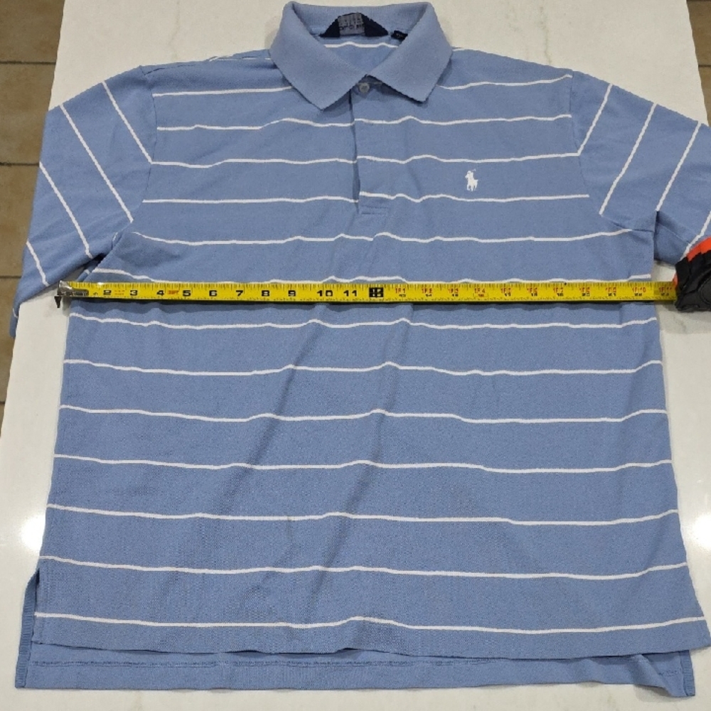 Polo by Ralph Lauren Men's Light Blue Polo with White Stripes
